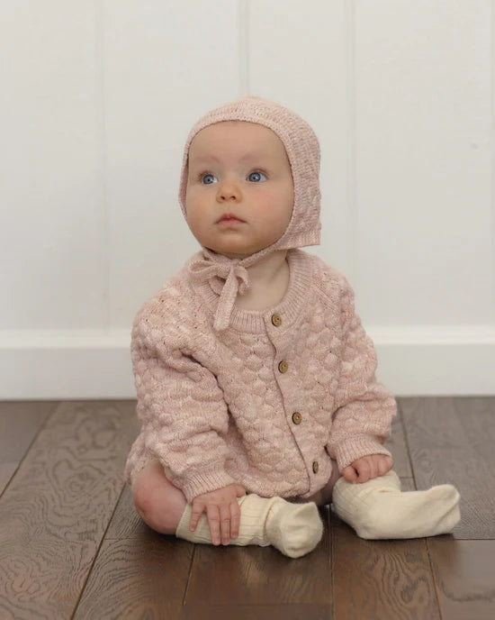 BUBBLE KNIT CARDIGAN DUSTY ROSE SPECKLE | Quincy Mae