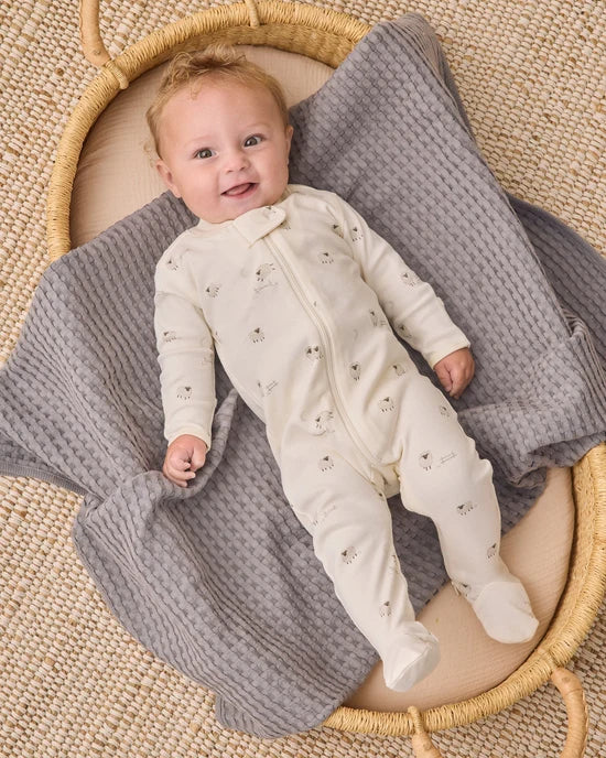 ZIP LONG SLEEVE SLEEPER FOOTIE SHEEP - IVORY | Quincy Mae