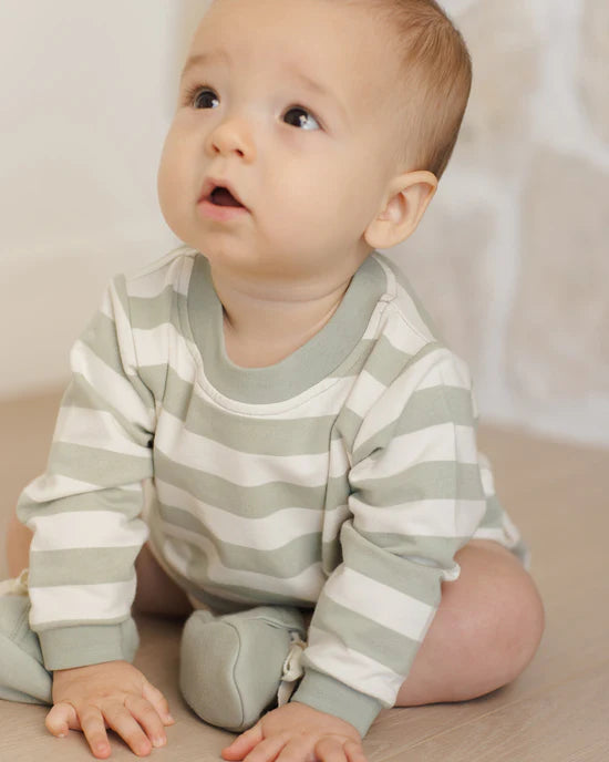 Crewneck Bubble Romper || Sage Stripe - SAGE | Quincy Mae