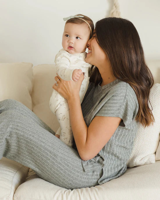 Zip Longsleeve Sleeper || Bunnies - IVORY | Quincy Mae