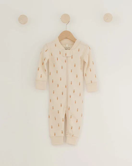 Zip Longsleeve Sleeper || Carrots - NATURAL | Quincy Mae