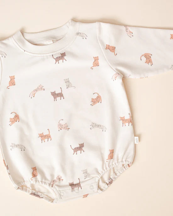Crewneck Bubble Romper || Cats - NATURAL | Quincy Mae