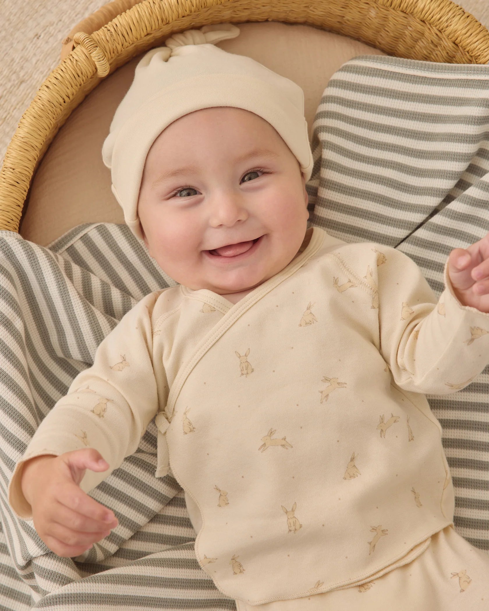 Wrap Top + Footed Pant Set - Bunnies - Natural | Quincy Mae