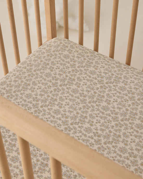 Bamboo Crib Sheet || Blue Floral | Quincy Mae