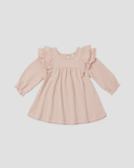 Long Sleeve Flutter Dress Dusty Rose | Quincy Mae