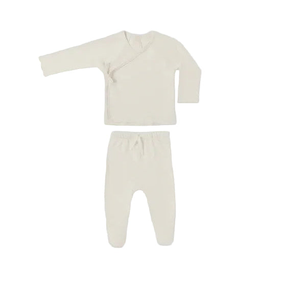Wrap Top + Footed Pant Set - Ivory | Quincy Mae