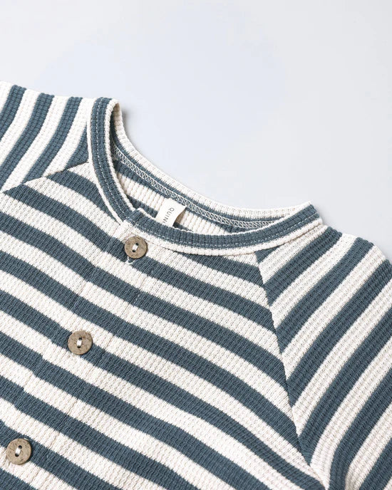 WAFFLE LONG SLEEVE JUMPSUIT || OCEAN STRIPE | Quincy Mae
