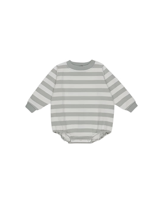 Crewneck Bubble Romper || Sage Stripe - SAGE | Quincy Mae