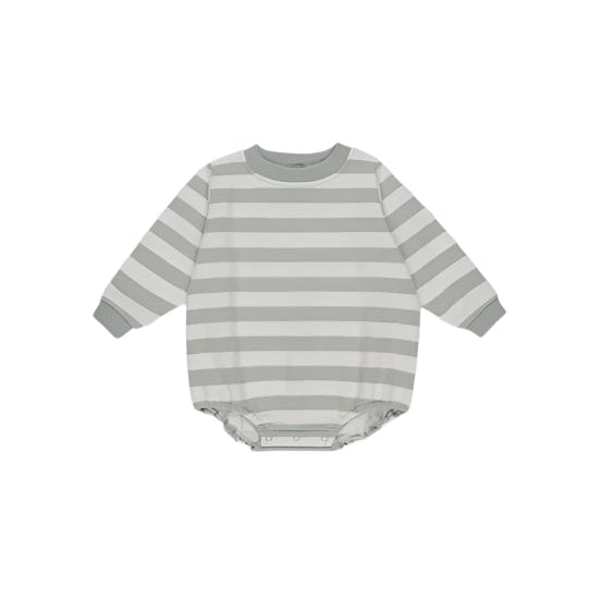 Crewneck Bubble Romper || Sage Stripe - SAGE | Quincy Mae