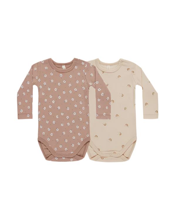 JERSEY BODYSUIT, 2 PACK - ROSE DITSY, RAINBOWS | Quincy Mae
