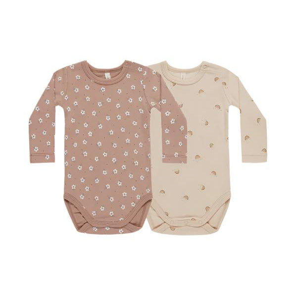 JERSEY BODYSUIT, 2 PACK - ROSE DITSY, RAINBOWS | Quincy Mae