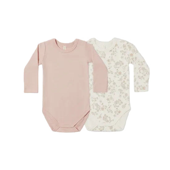 JERSEY BODYSUIT, 2 PACK FLORAL VINE, DUSTY ROSE | Quincy Mae