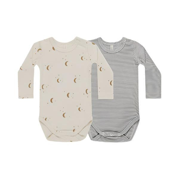 JERSEY BODYSUIT, 2 PACK - MOONS, BLUE MICRO STRIPE | Quincy Mae