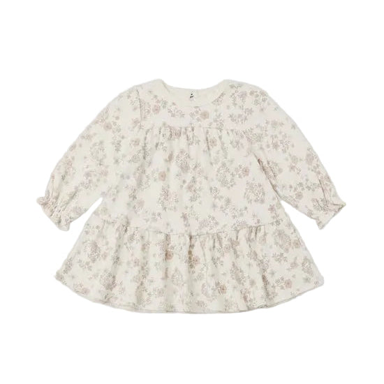 TIERED JERSEY DRESS FLORAL VINE - NATURAL | Quincy Mae