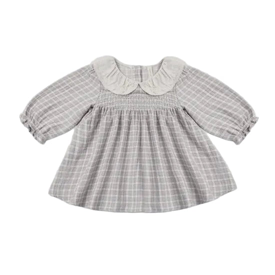 CALLIE DRESS BLUE GINGHAM - CLOUD | Quincy Mae