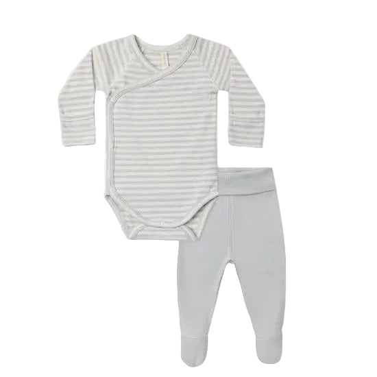 SIDE SNAP BODYSUIT + PANT SET CLOUD STRIPE - CLOUD | Quincy Mae