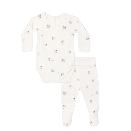 SIDE SNAP BODYSUIT + PANT SET SHEEP - IVORY | Quincy Mae
