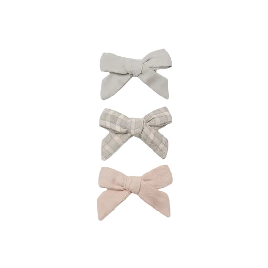 Bow Clip Set Of 3 Cloud, Blue Gingham, Dusty Rose | Quincy Mae