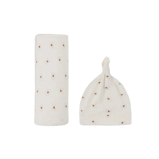 Bamboo Swaddle + Knotted Hat - Valentine | Quincy Mae