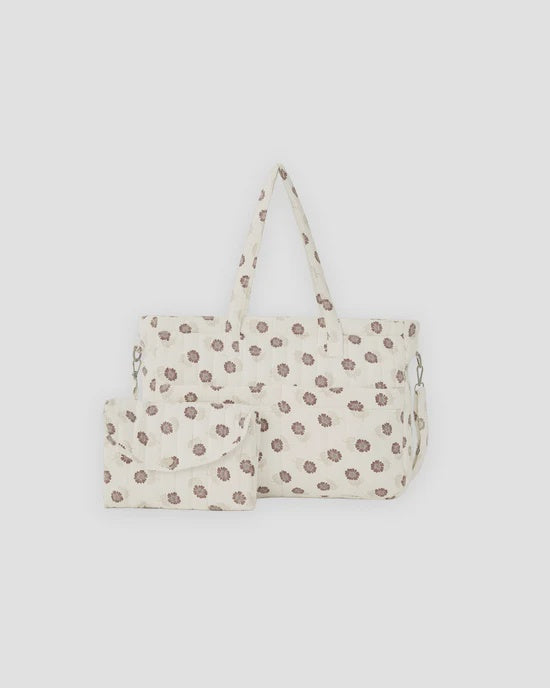 DIAPER BAG + CHANGING PAD SET FALL FLORAL - NATURAL | Quincy Mae