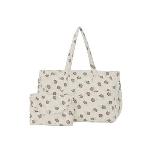 DIAPER BAG + CHANGING PAD SET FALL FLORAL - NATURAL | Quincy Mae