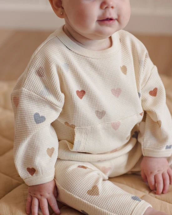 Waffle Sweater Set || Confetti Hearts - Natural | Quincy Mae