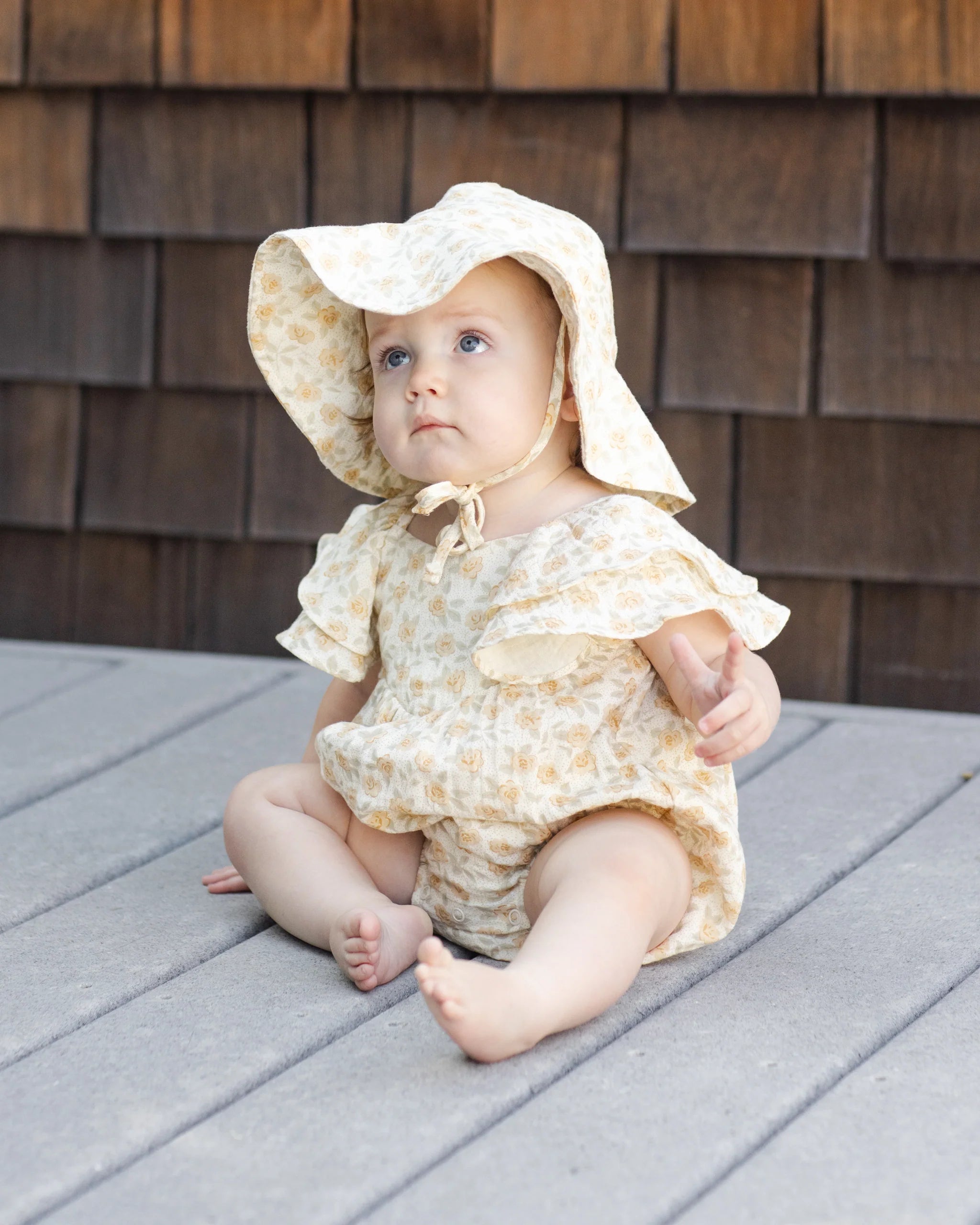 Roxy Romper - Yellow Floral - Ivory | Rylee + Cru