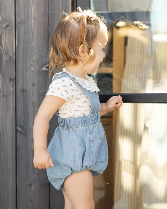 Ruffle Collar Bodysuit - Blue Ditsy - Natural | Rylee + Cru