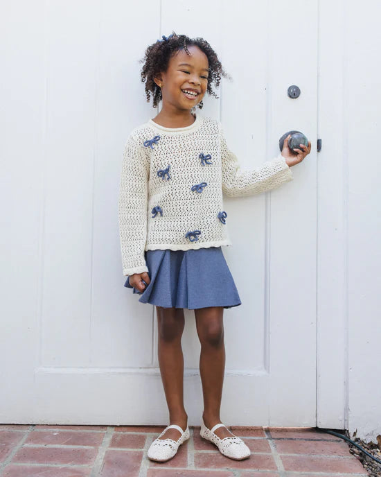 Crochet Knit Pullover - Bows - Natural | Rylee + Cru