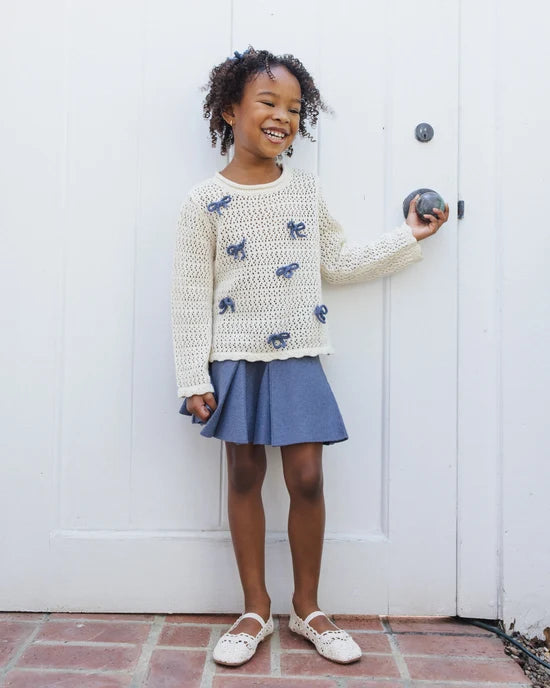 Crochet Knit Pullover - Bows - Natural | Rylee + Cru