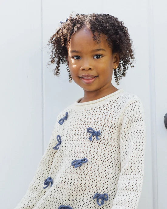 Crochet Knit Pullover - Bows - Natural | Rylee + Cru