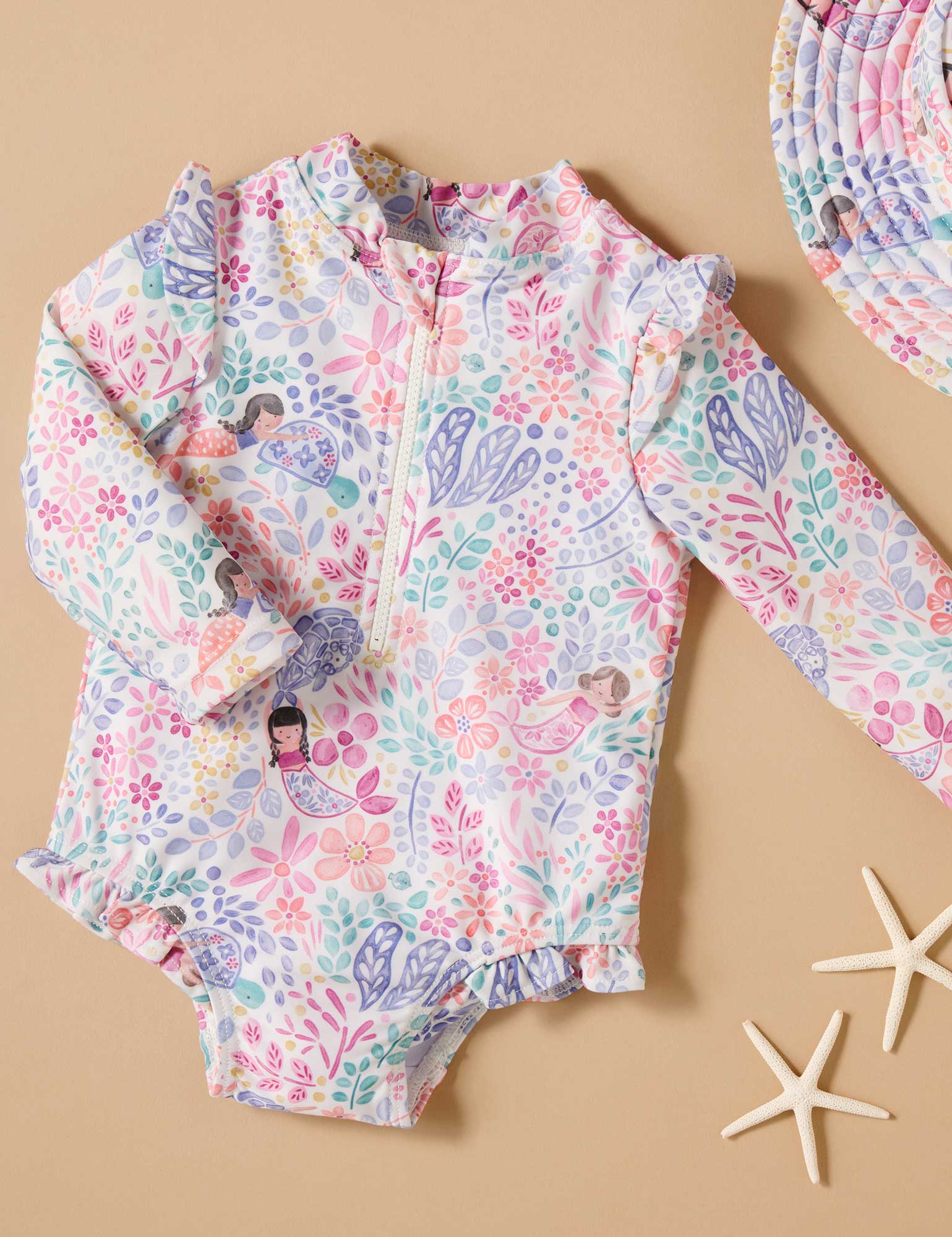 Frilly Long Sleeve Swimsuit Mermaid | Purebaby
