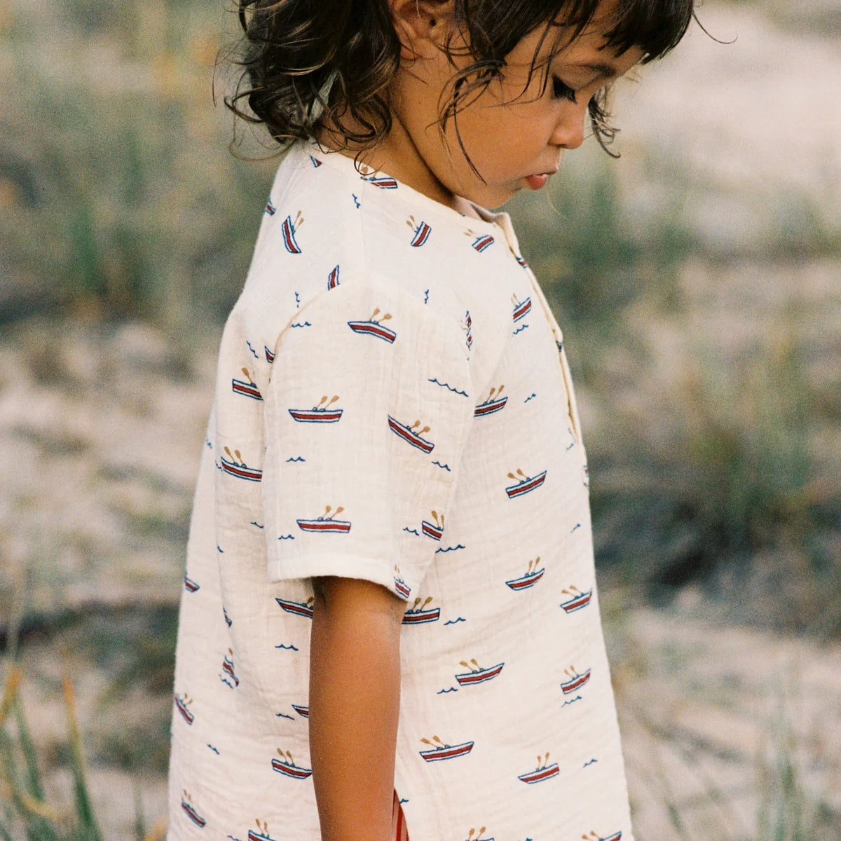 SS CARAVAN SHIRT MUSLIN - Row Boats Print | Nature Baby