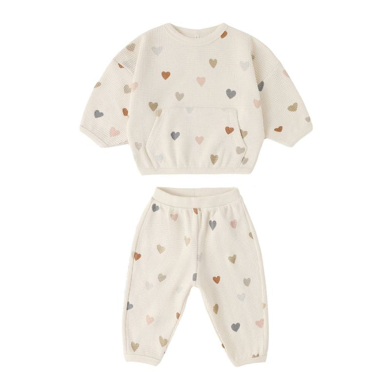 Waffle Sweater Set || Confetti Hearts - Natural | Quincy Mae