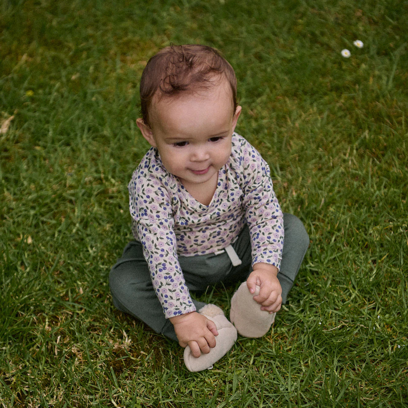 Merino Essentials Long Sleeve BODYSUIT - Briarwood Lilac Print | Nature Baby