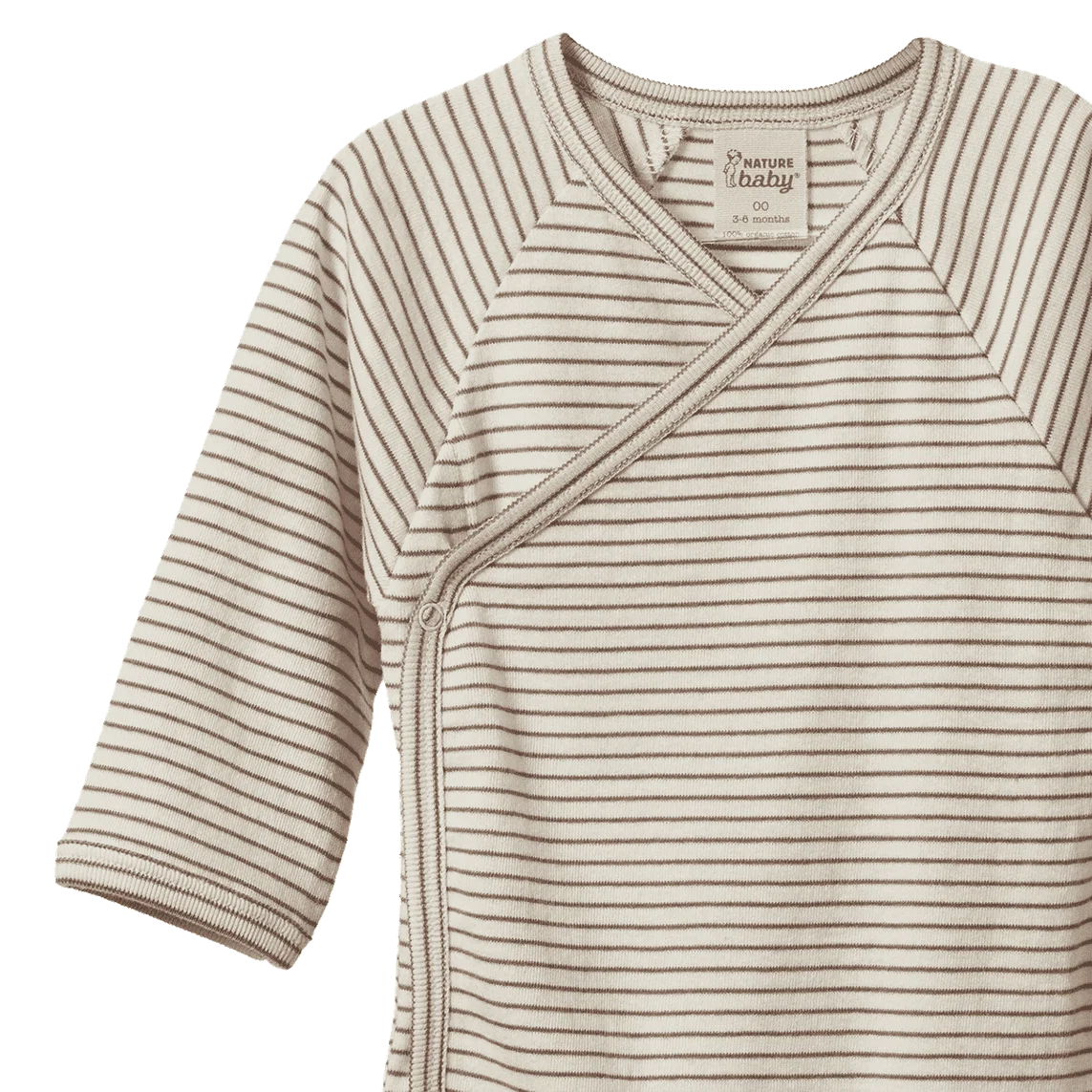 LONG SLEEVE KIMONO BODYSUIT - Mushroom Pinstripe | Nature Baby