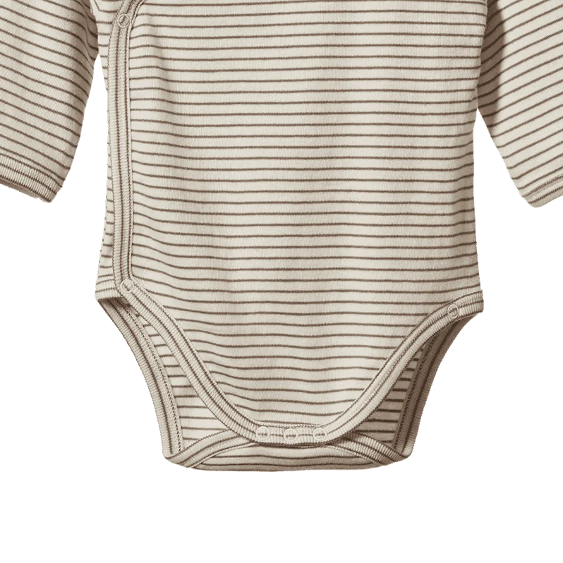 LONG SLEEVE KIMONO BODYSUIT - Mushroom Pinstripe | Nature Baby