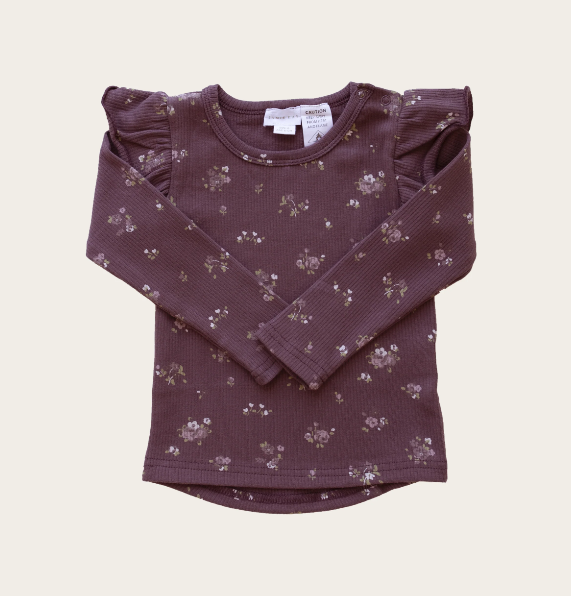 Organic Cotton Fine Rib Long Sleeve Frill Top - Petite Fleur | Jamie Kay