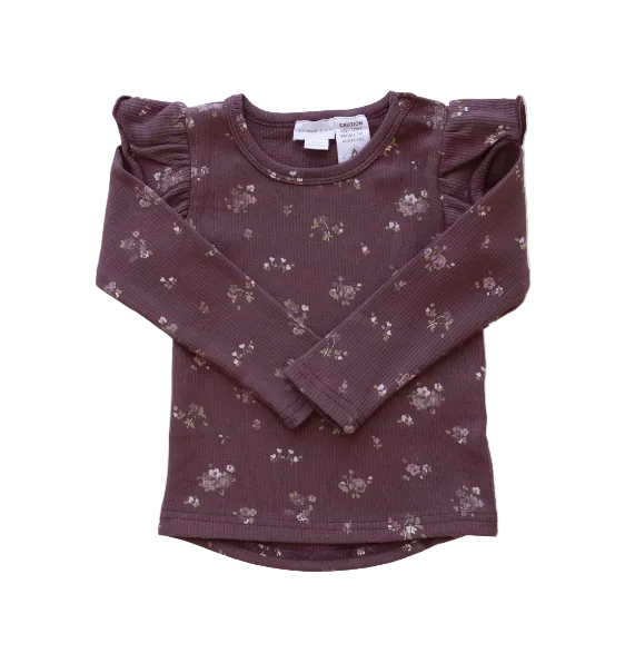 Organic Cotton Fine Rib Long Sleeve Frill Top - Petite Fleur | Jamie Kay
