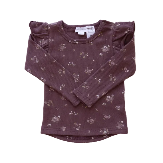 Organic Cotton Fine Rib Long Sleeve Frill Top - Petite Fleur | Jamie Kay