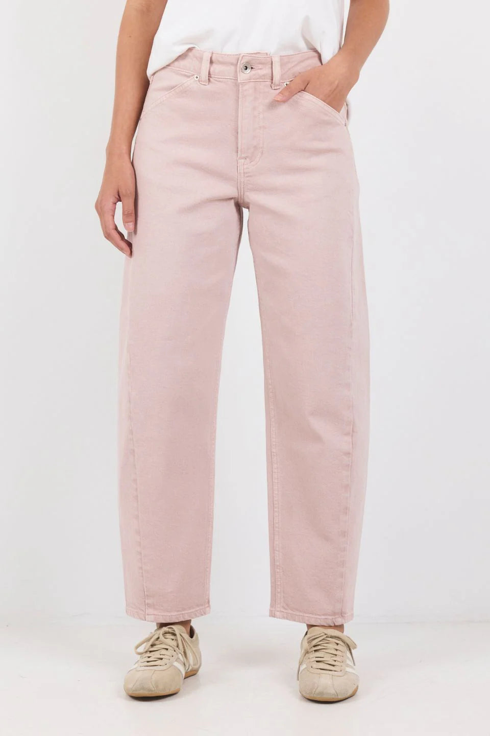 Idolise Pale Pink Stretch Soft Barrel Jean - Pale Pink | Stories Be Told