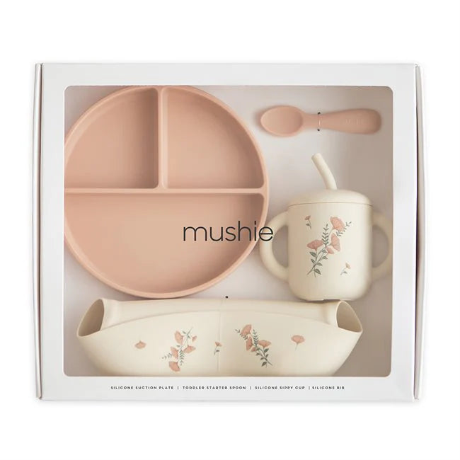 Silicone Feeding Toddler Set - Pink Flowers | Mushie