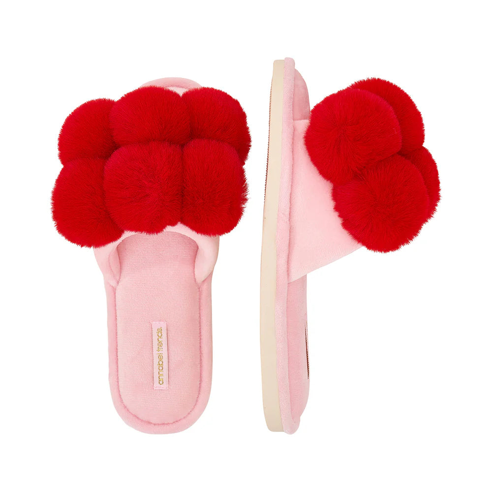 COSY LUXE Slippers Pom Pom - Cherry Red | Annabel Trends