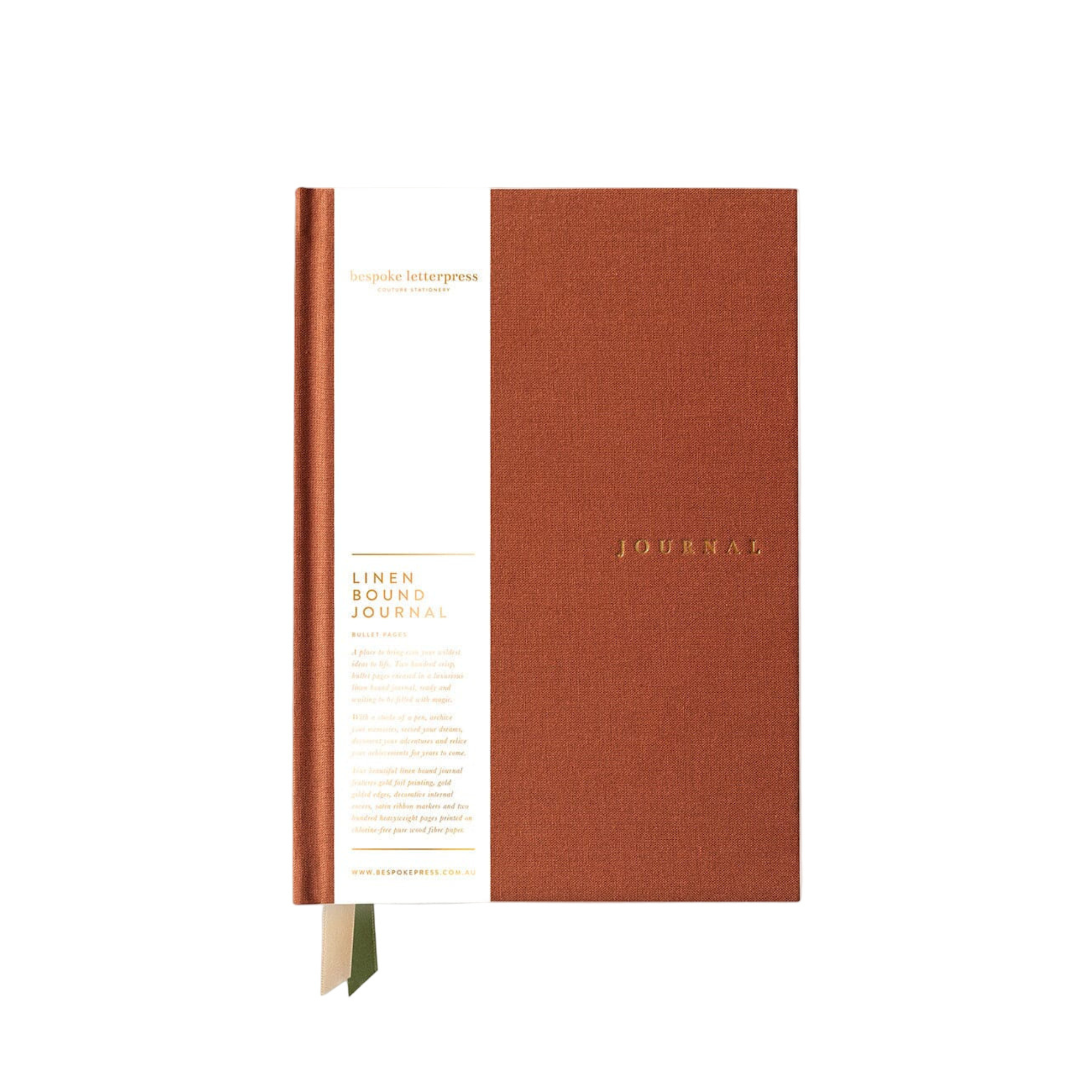 Linen Bound Journal - Burnt Clay (Blank Journal) | Bespoke Letterpress