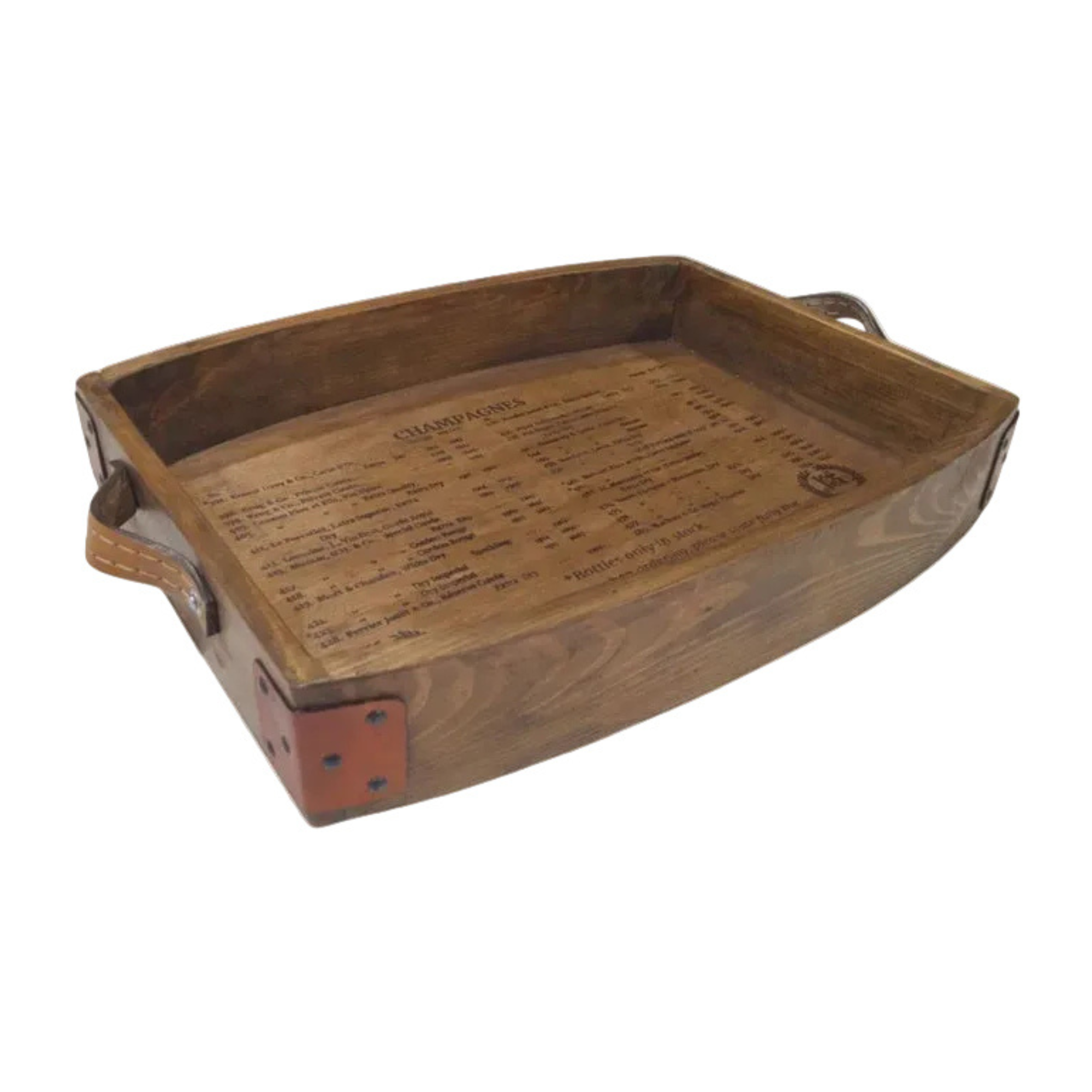 Curved Serving Tray With Leather Handle | Blue Goose Imports