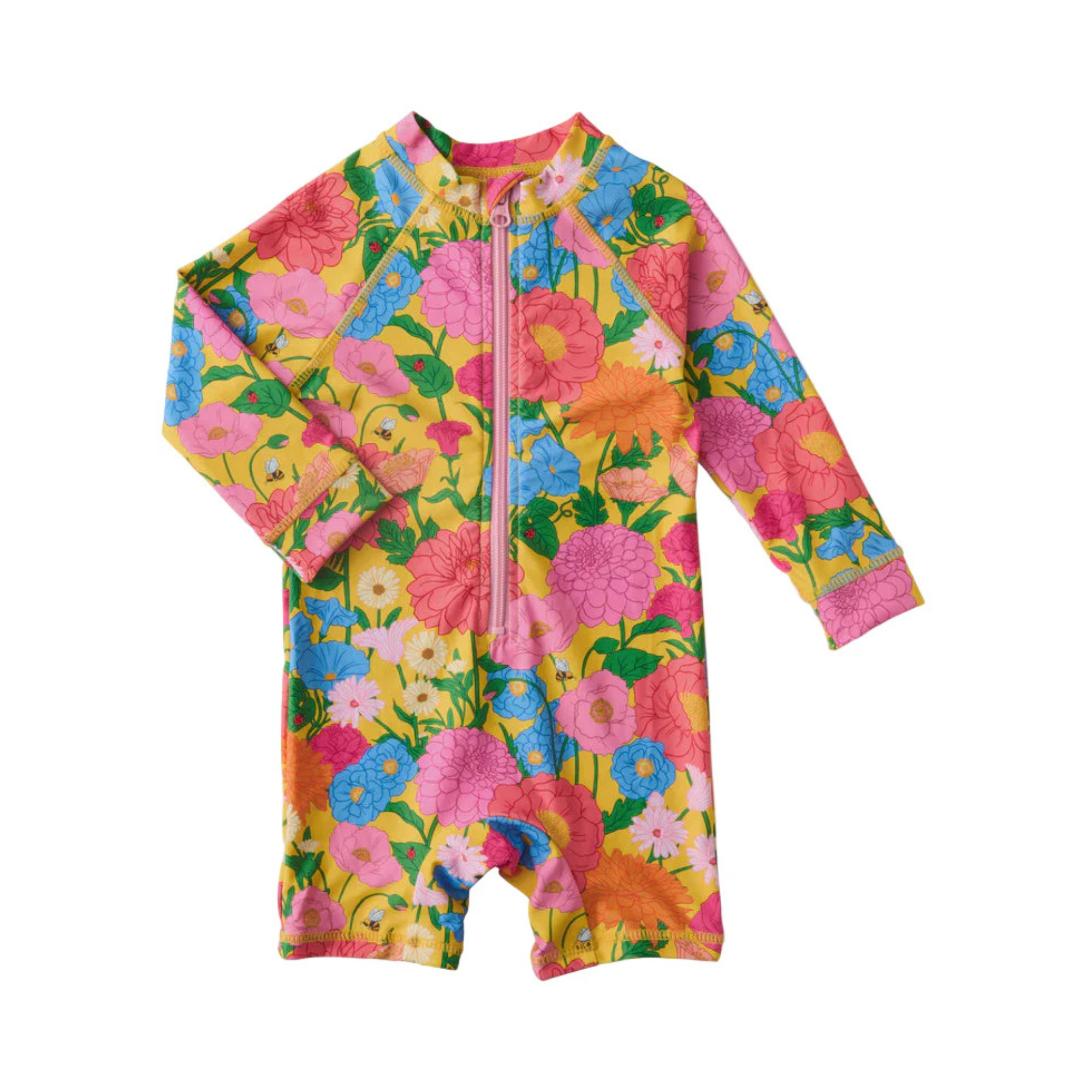 Follow The Sun Yellow Baby Long Sleeve Zip Bathers | Kip & Co