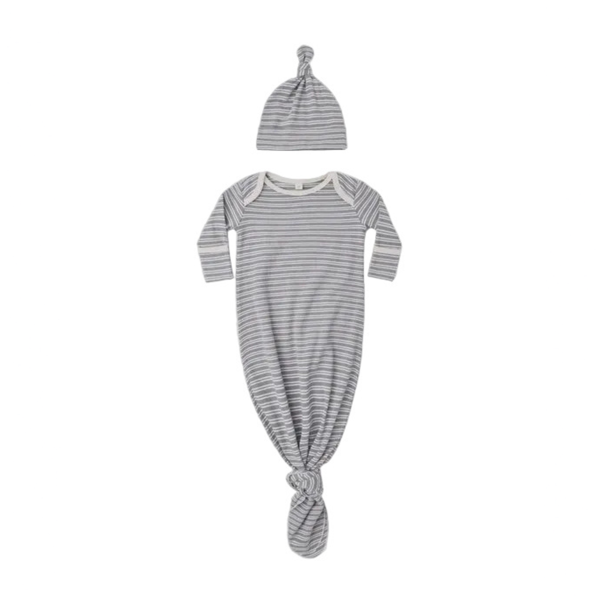 Knotted Baby Gown + Hat Set Slate Microstripe OS | Quincy Mae