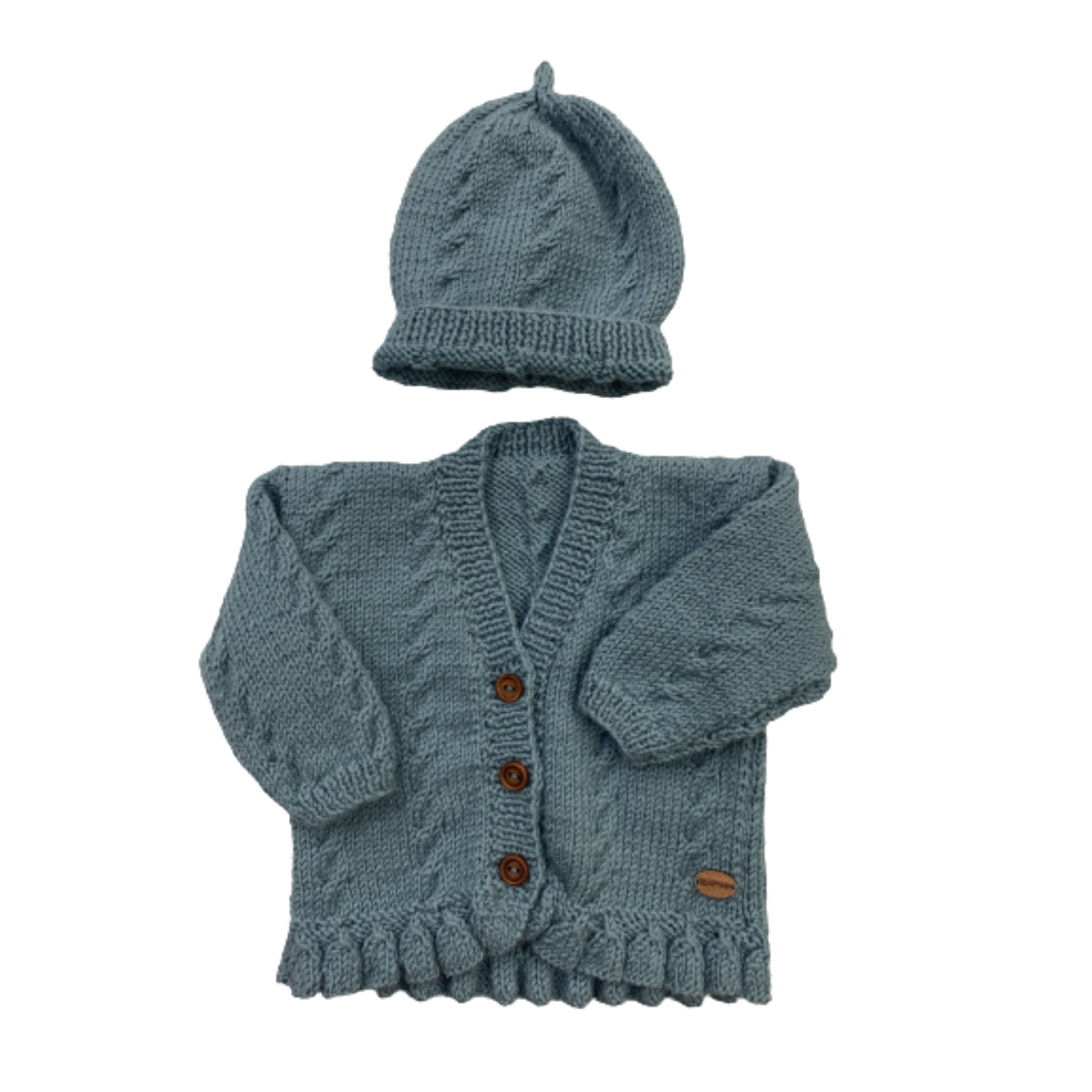 0-3M Aqua Merino Cardigan + Hat Set | Ida & Ish