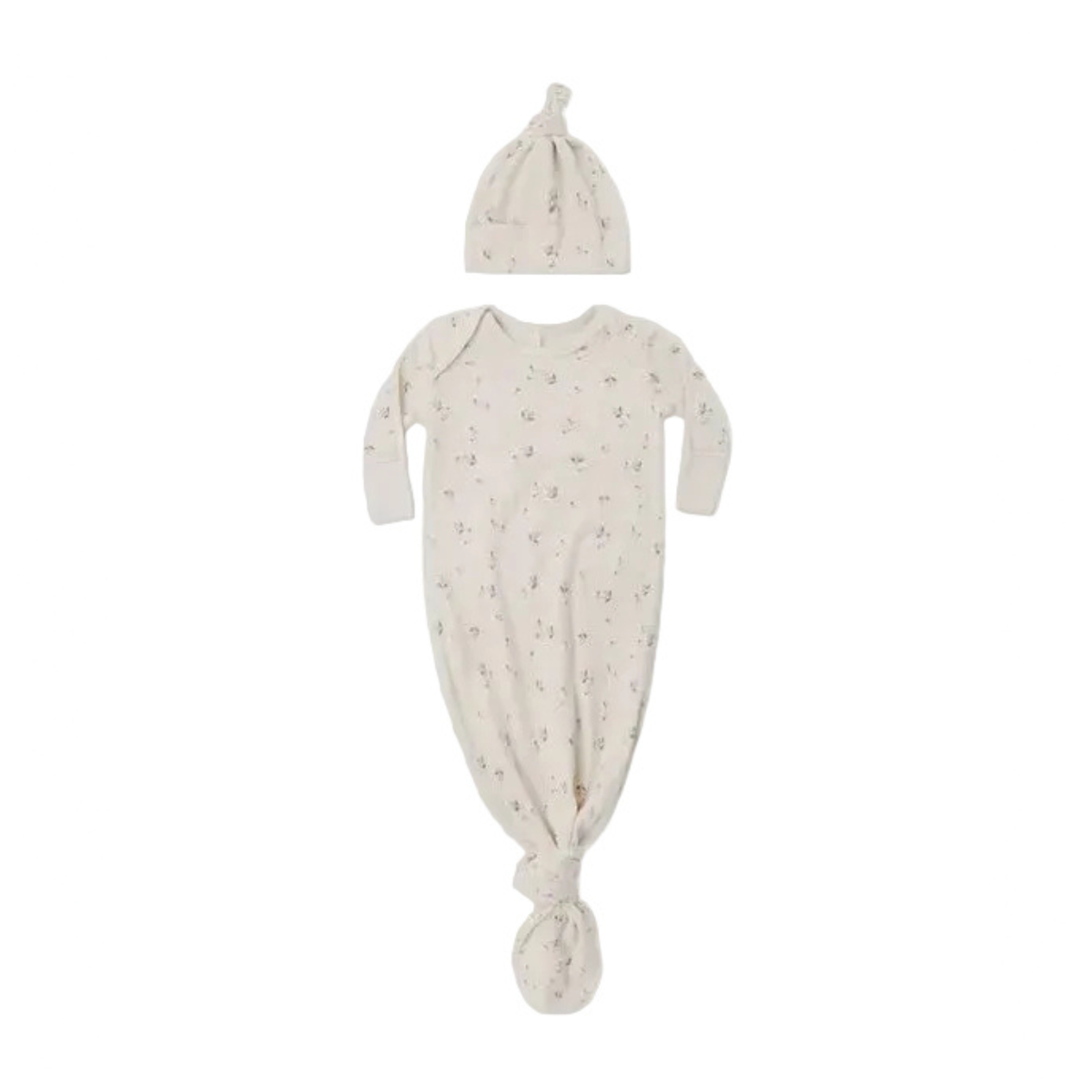 KNOTTED BABY GOWN + HAT SET FALL DITSY - NATURAL | Quincy Mae