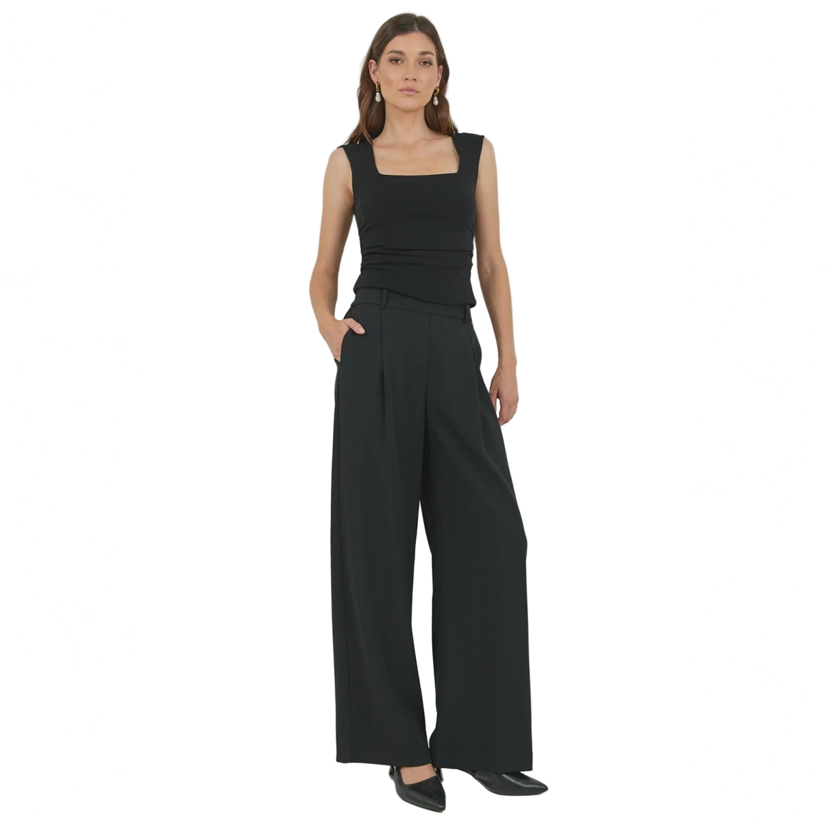 Business Black Wide Leg Pleat Front Pants | Among The Brave